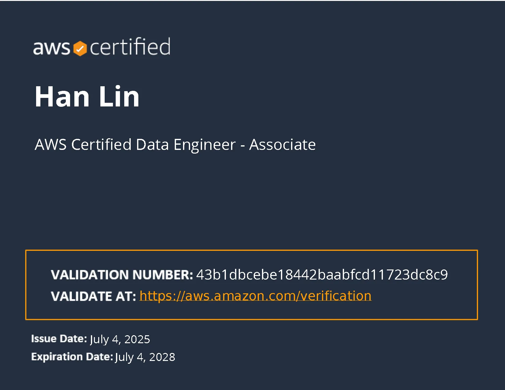 AWS Certified Data Engineer - Associate Certificate