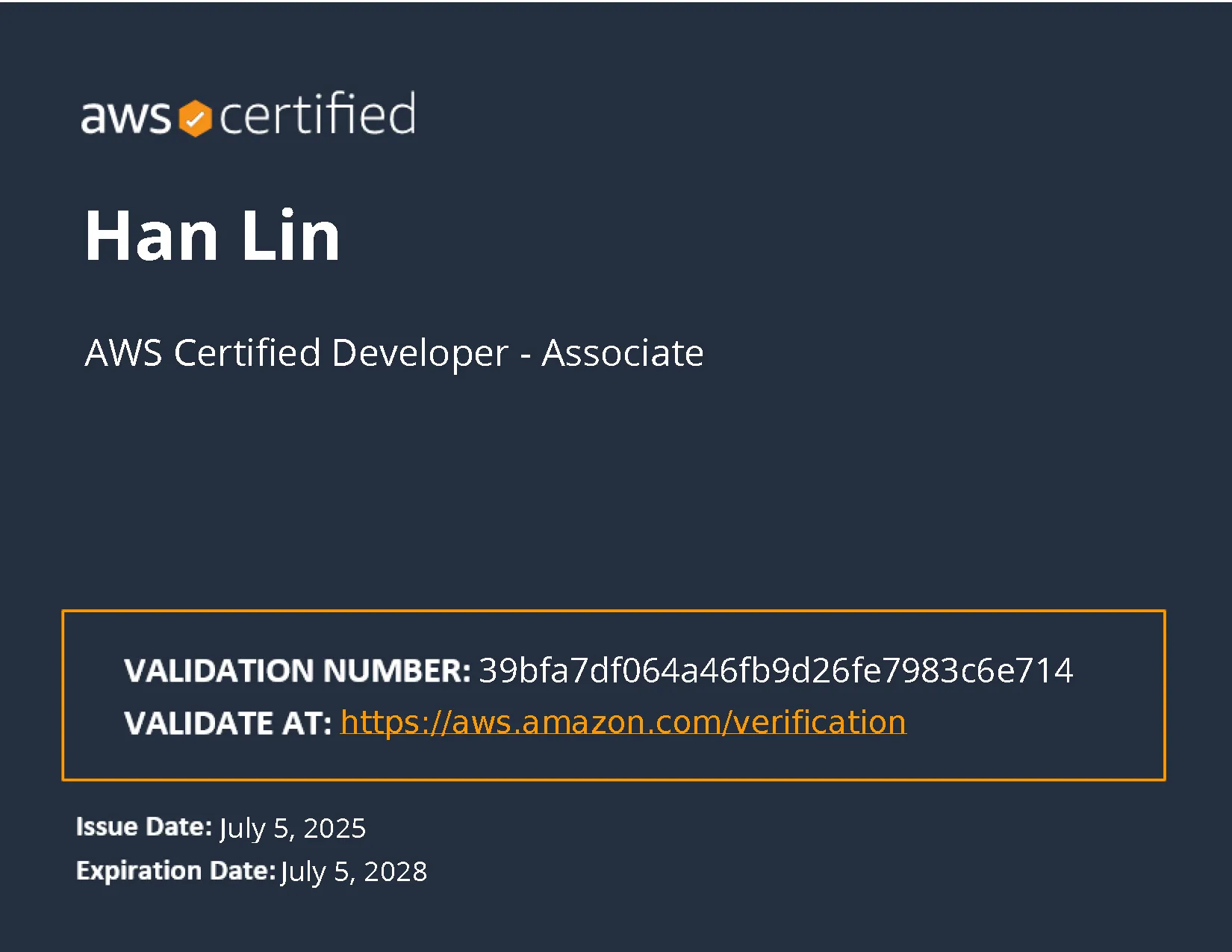 AWS Certified Developer - Associate Certificate