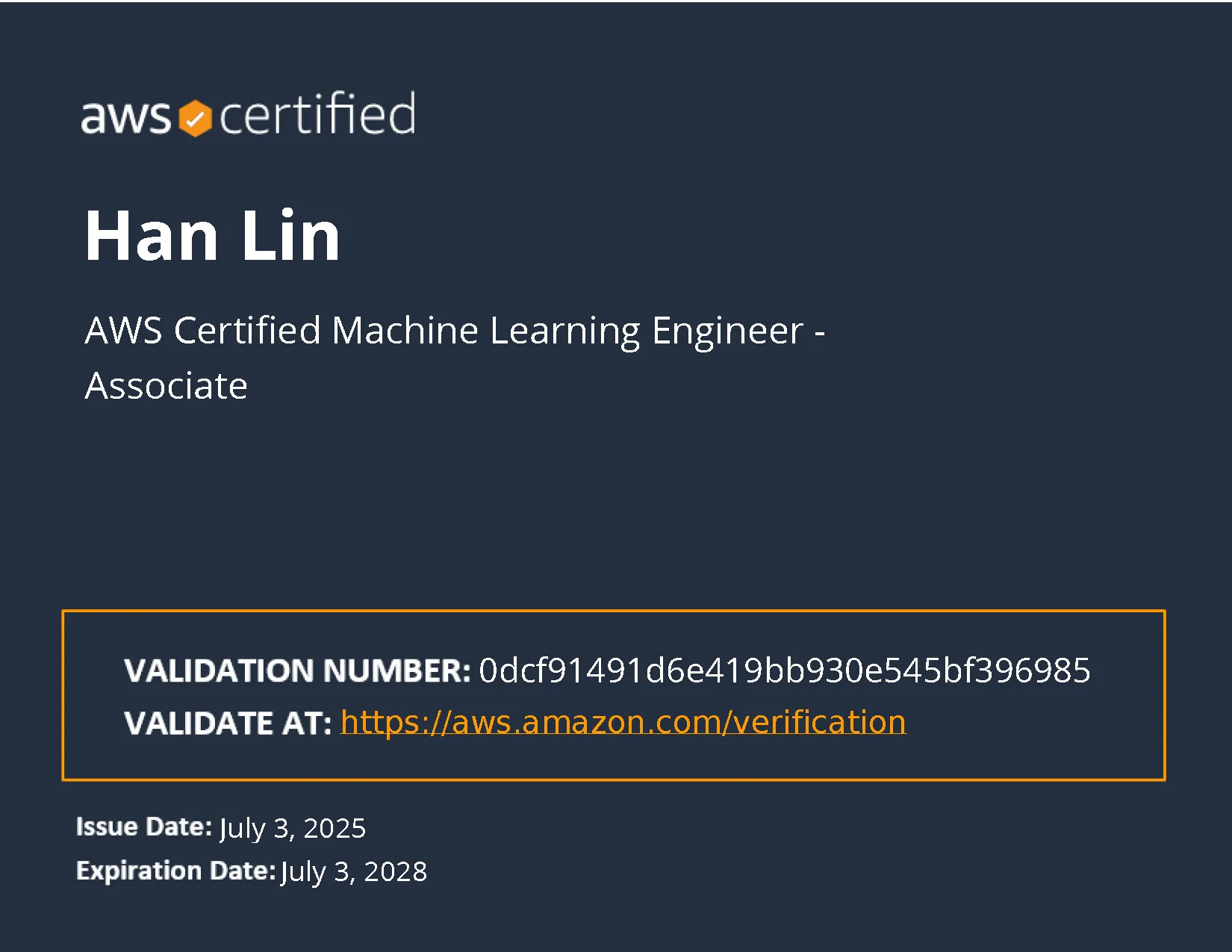AWS Certified Machine Learning Engineer - Associate Certificate