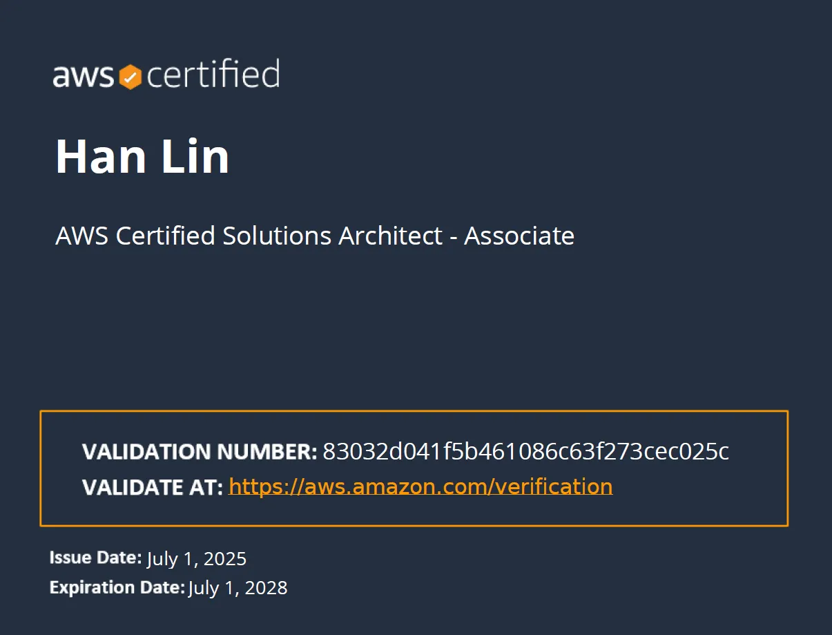 AWS Certified Solutions Architect - Associate Certificate