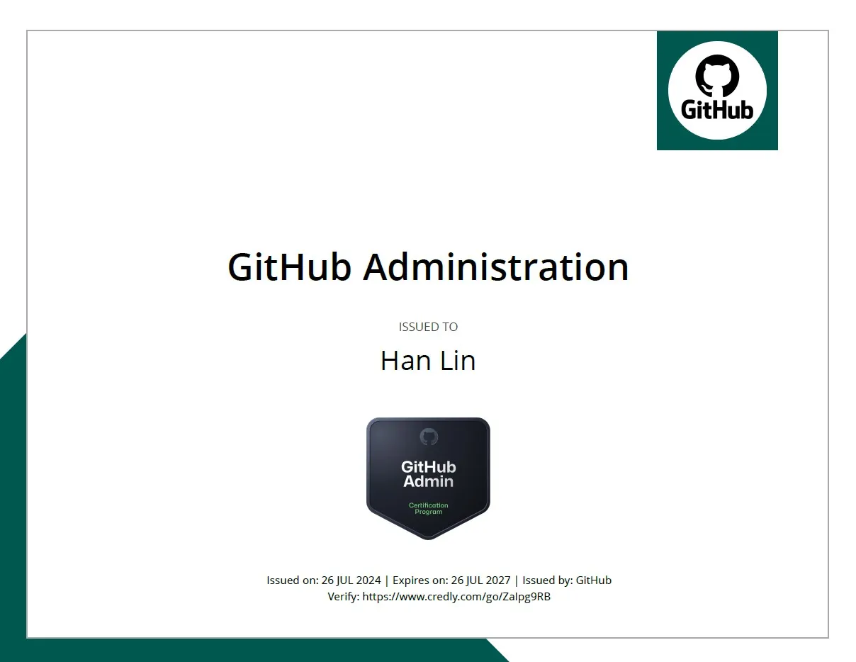 GitHub Administration Certification Certificate