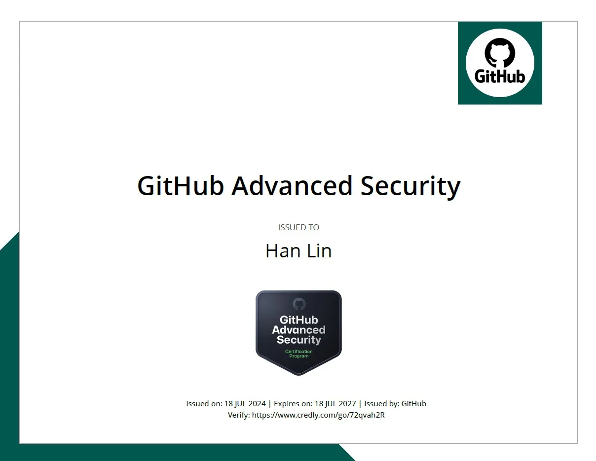 GitHub Advanced Security Certification Certificate