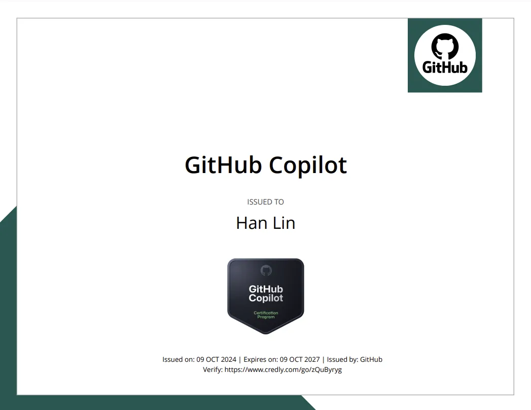 GitHub Copilot Certification Certificate
