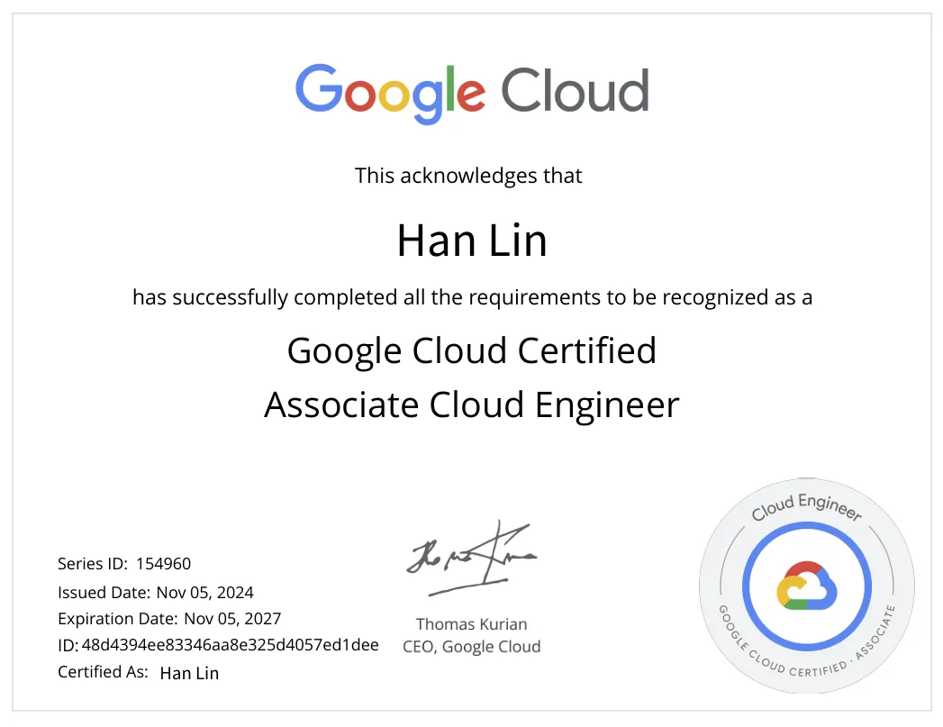 Google Certified Associate Cloud Engineer Certificate