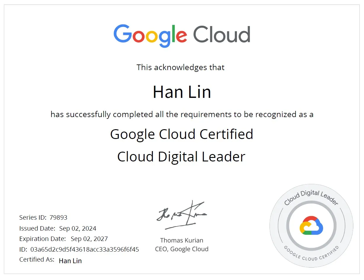 Google Certified Cloud Digital Leader Certificate