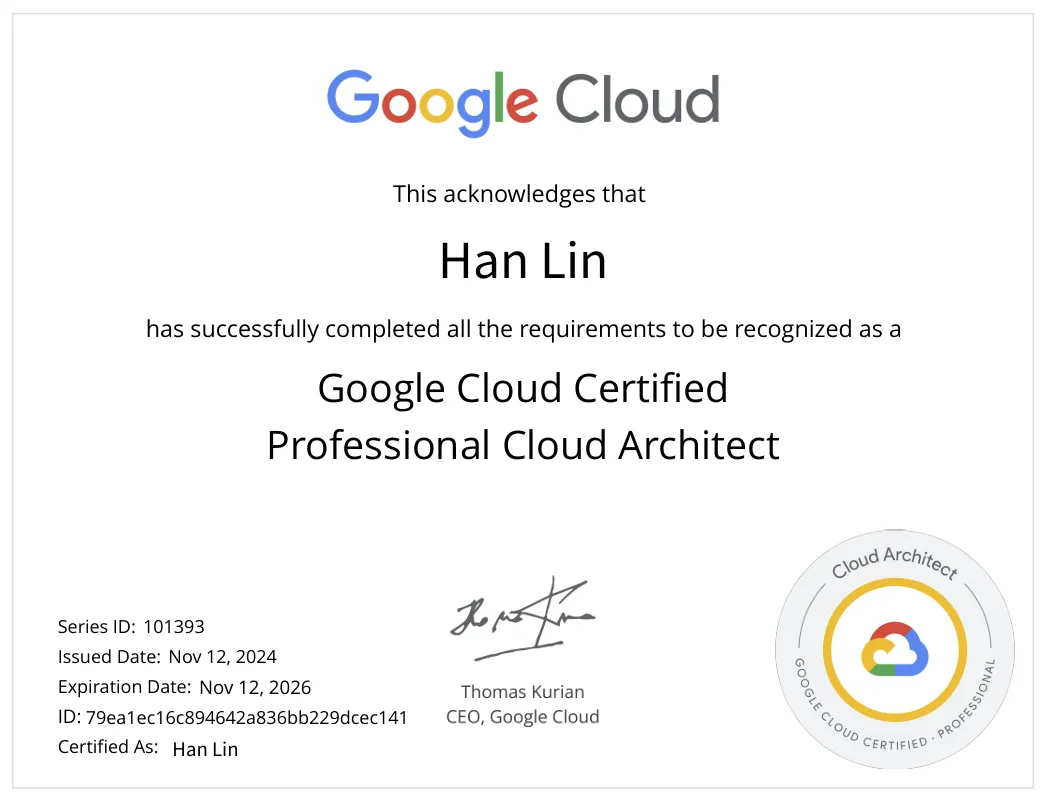 Google Certified Professional Cloud Architect Certificate