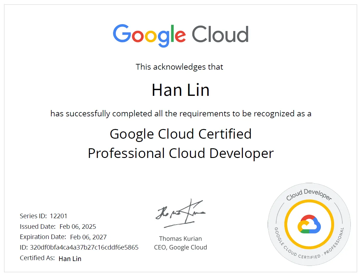 Google Certified Professional Cloud Developer Certificate