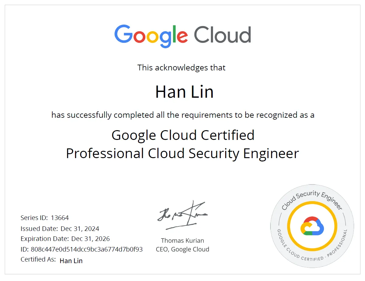 Google Certified Professional Cloud Security Engineer Certificate
