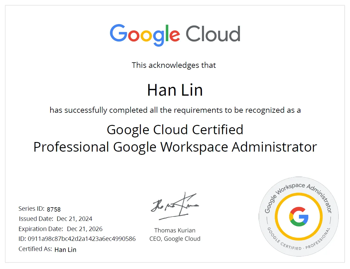 Google Certified Professional Workspace Administrator Certificate