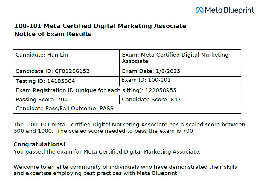 Meta Certified Digital Marketing Associate Certificate