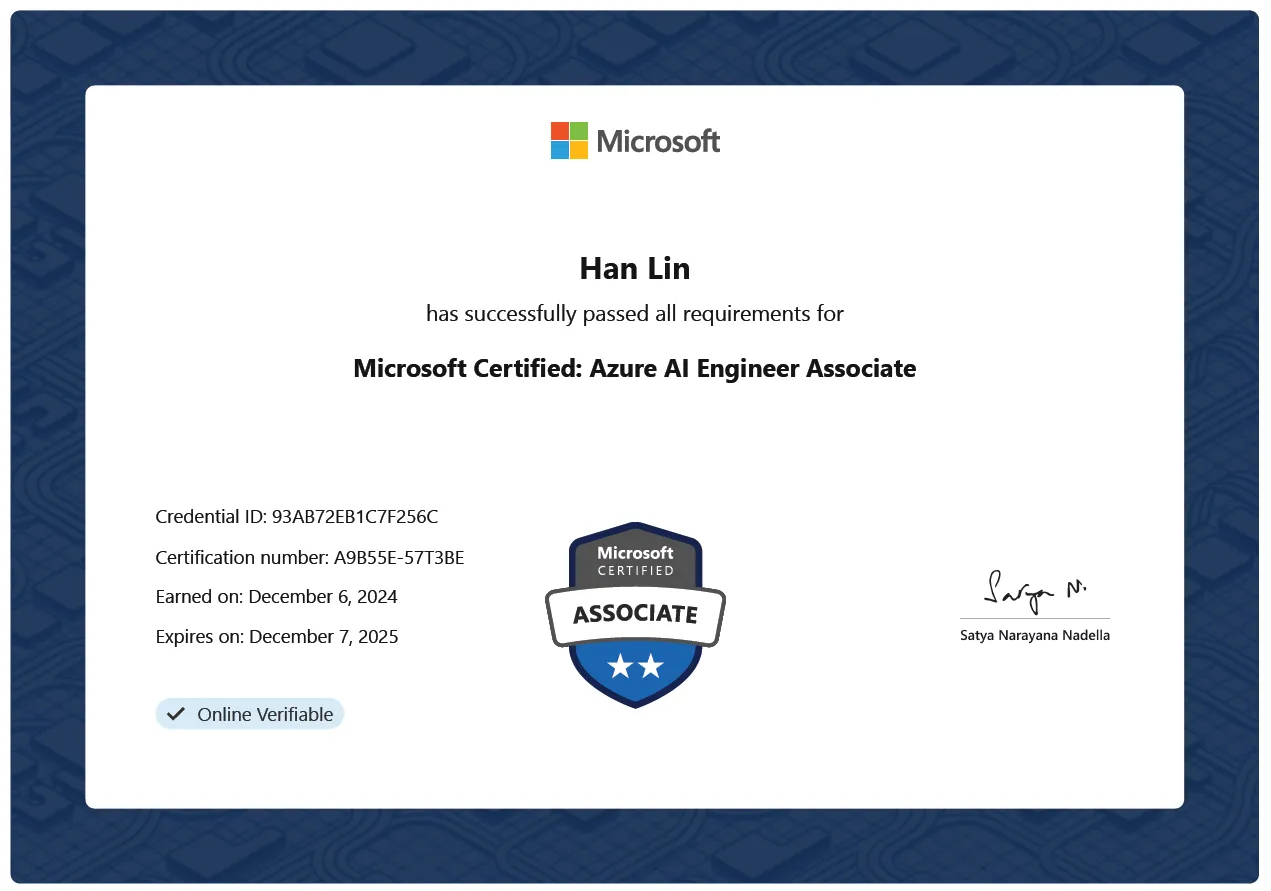 Microsoft Certified Azure AI Engineer Associate AI-102 Certificate
