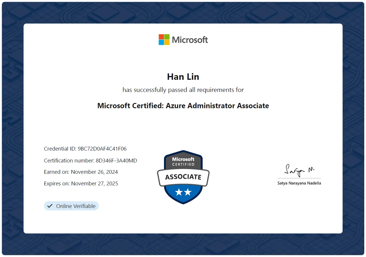 Microsoft Certified Azure Administrator Associate AZ-104 Certificate
