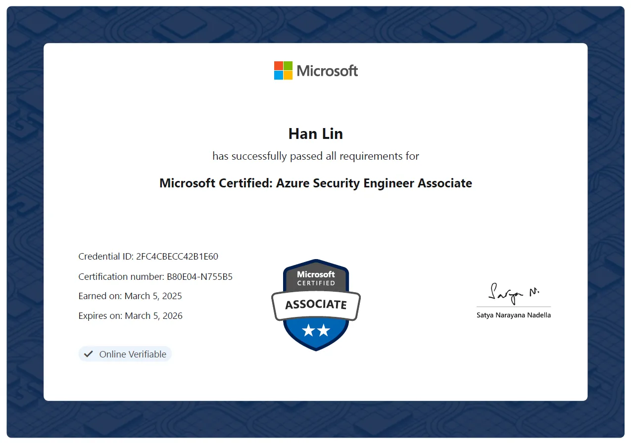Microsoft Certified Azure Security Engineer Associate AZ-500 Certificate