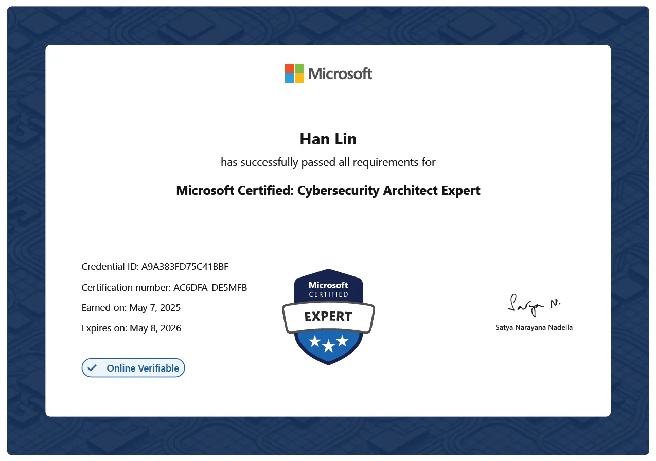 Microsoft Certified Cybersecurity Architect Expert SC-100 Certificate